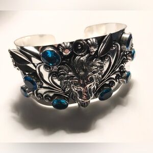 Blue Topaz Stamped Solid 925 Sterling Silver Cuff Bracelet